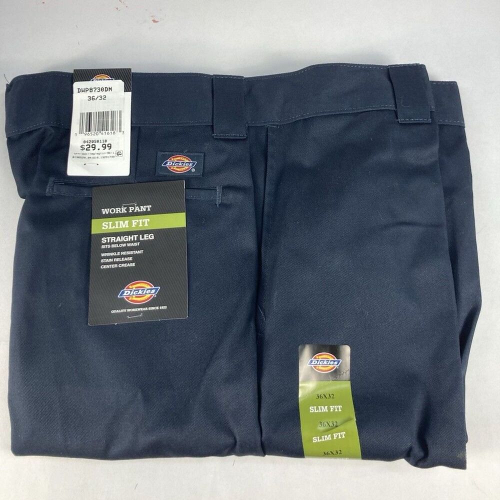 Dickies Work Pants Mens 36x32 Slim Fit Straight Leg Navy Blue NWT Workwear